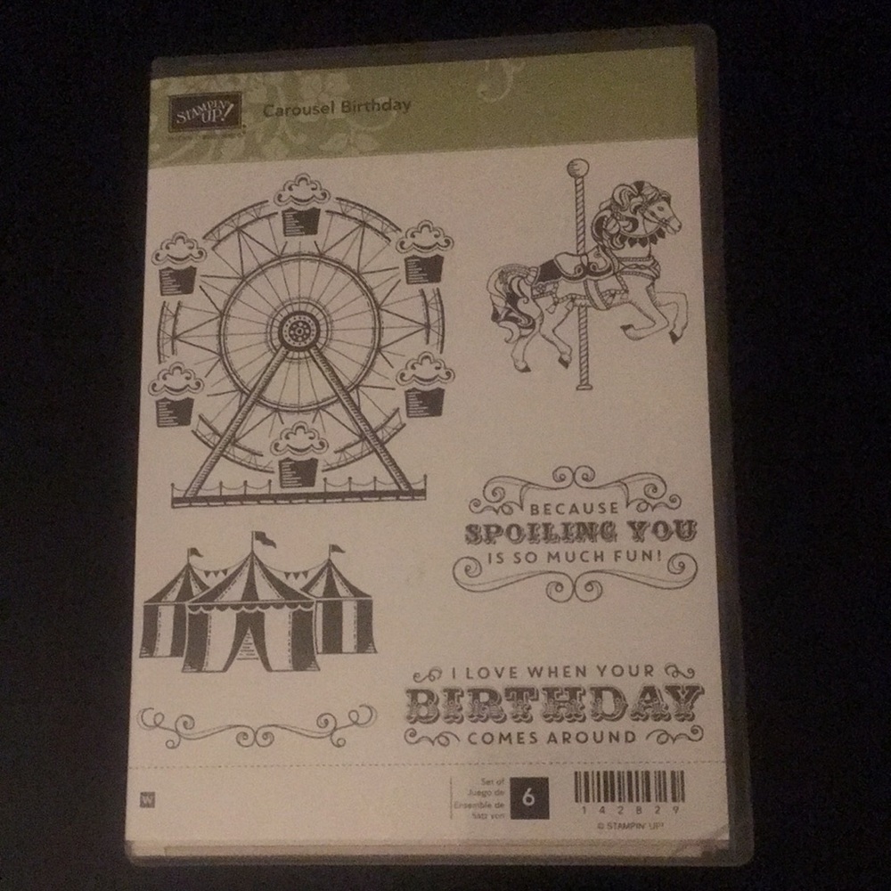 Stampin’Up Carousel Birthday:unmounted wood blocks - used - box has some damage.